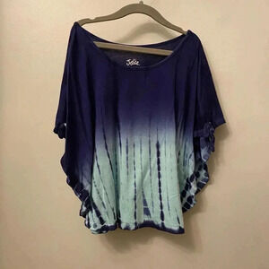 Justice girls 7/8 blue and aqua tie dye flowy batwing top medium